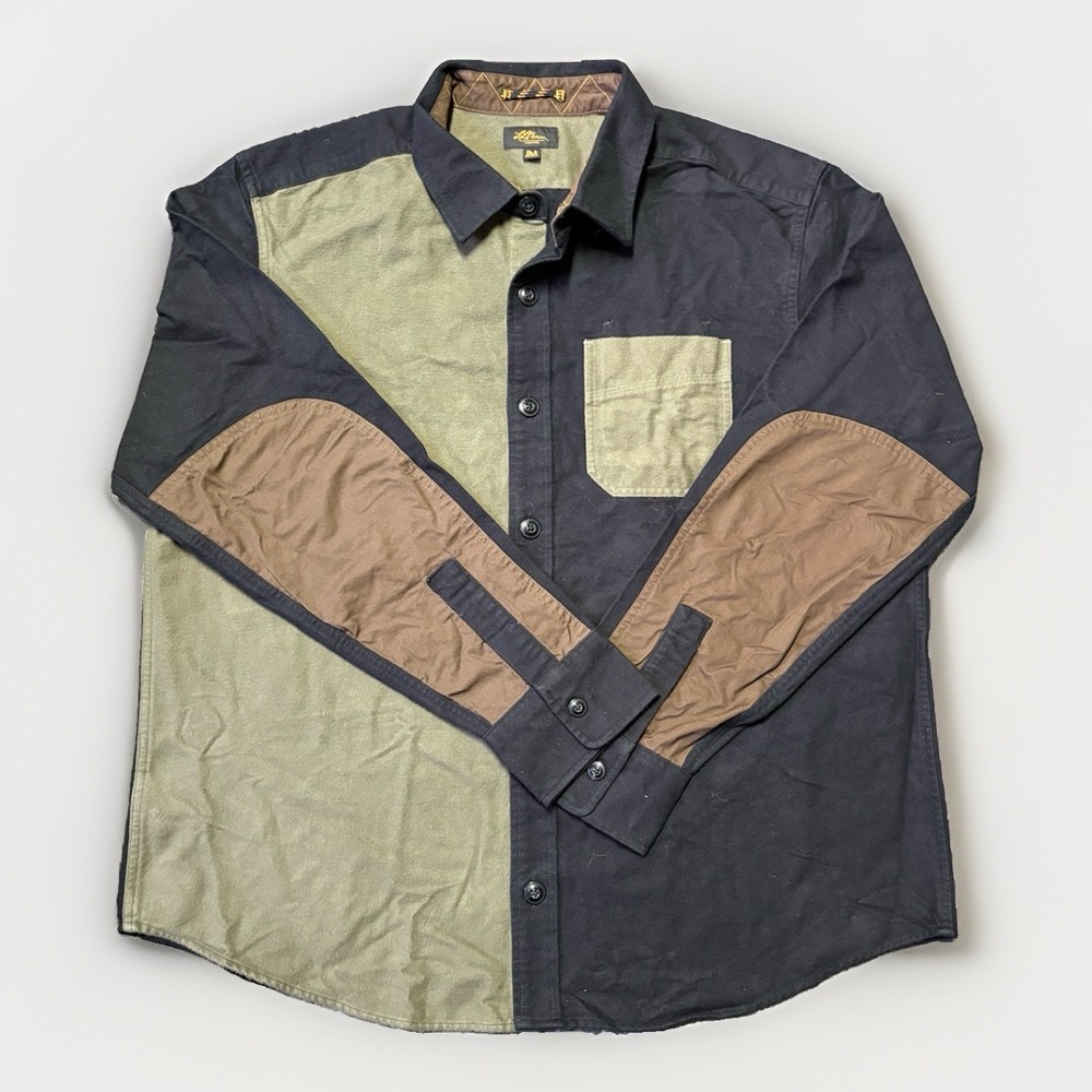LL Bean Signature Archive 1933 Mixed Media Chamois Cloth Shirt XL Black Olive